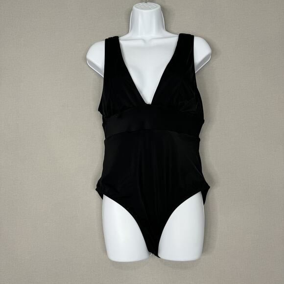 Andie One Piece Swimsuit Womens Medium Black Plunge V Neck Monique Bathing Suit - Picture 1 of 15